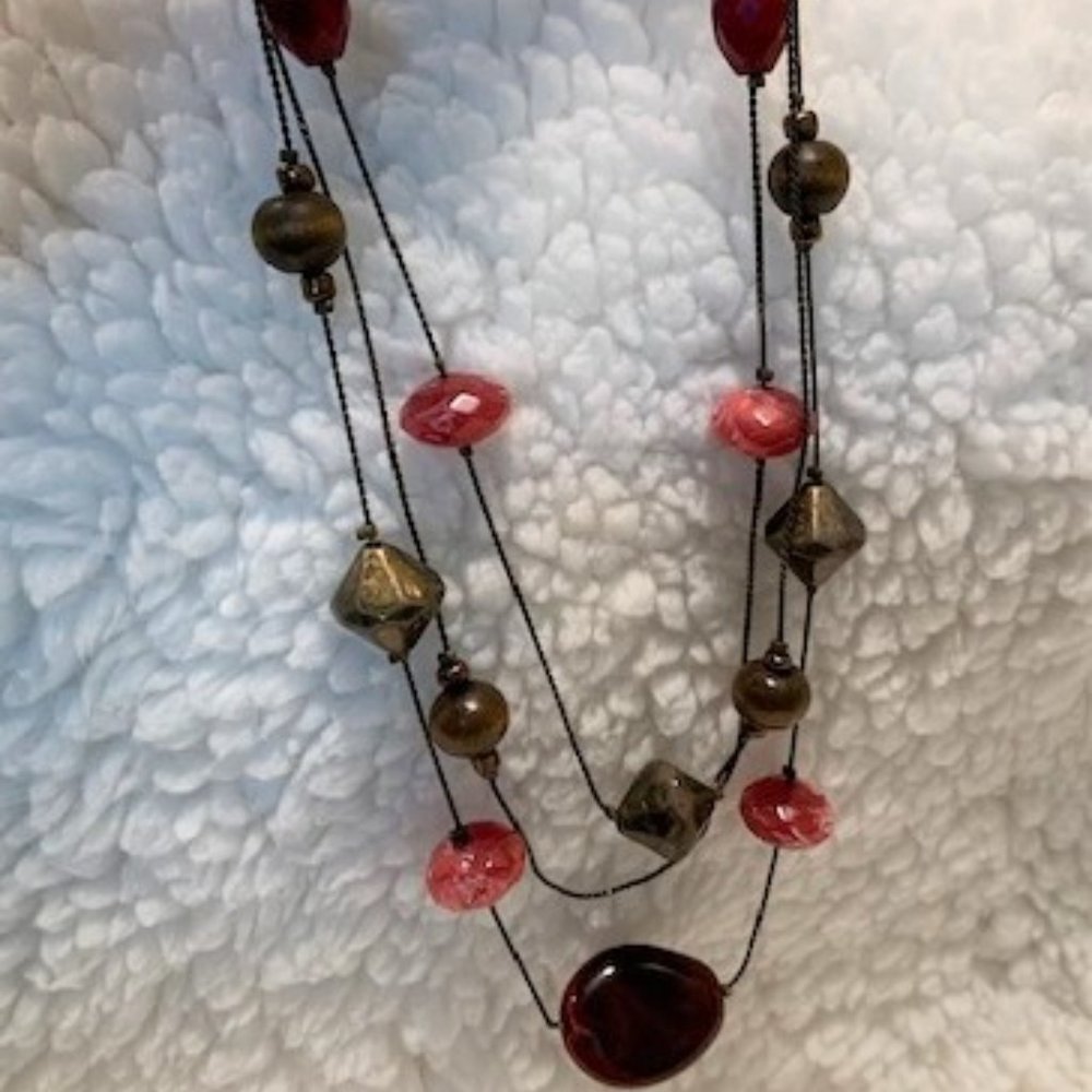 Three Strand Bead Boho Fashion Necklace